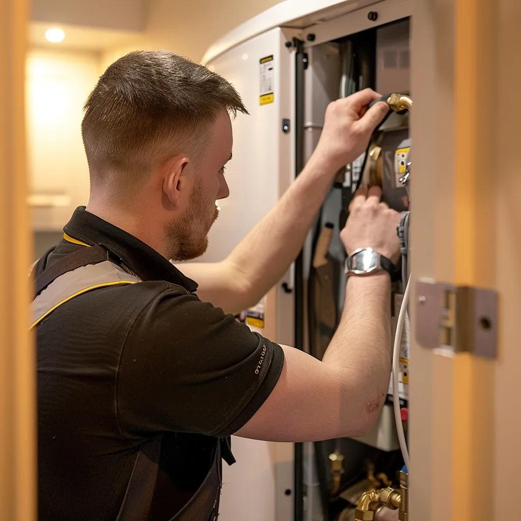 Gas Safe registered engineer installing a boiler in a Wigan home
