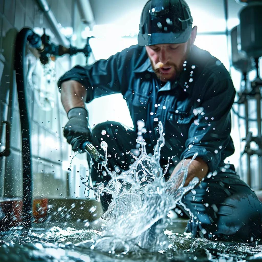 Emergency plumber addressing a burst pipe situation in a Wigan home
