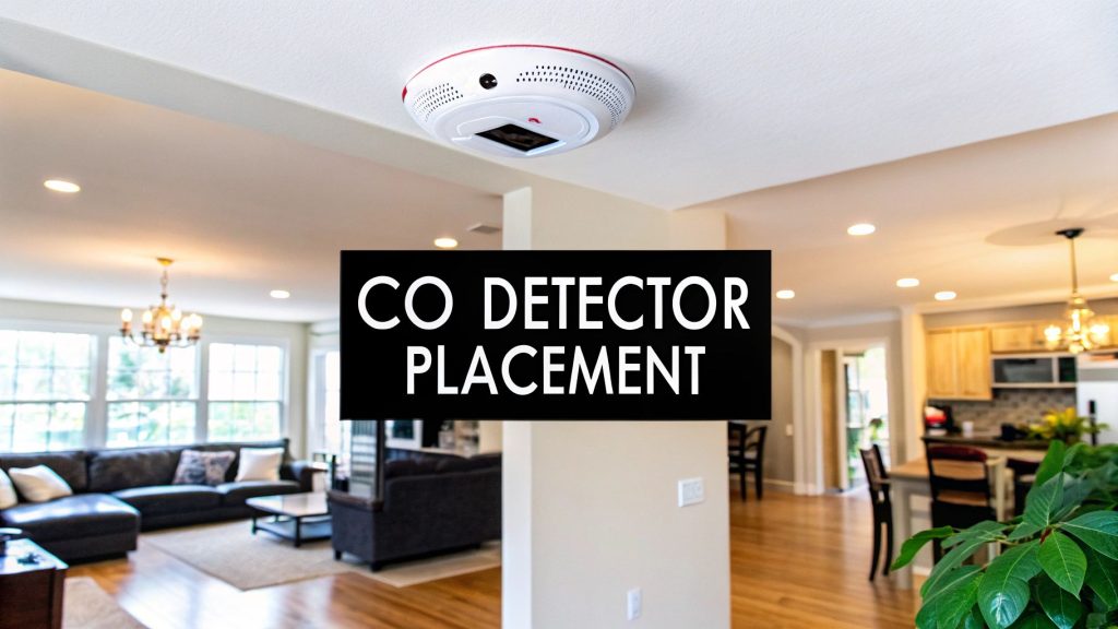 CO detector placement in modern home interior, emphasising safety and compliance with UK guidelines.