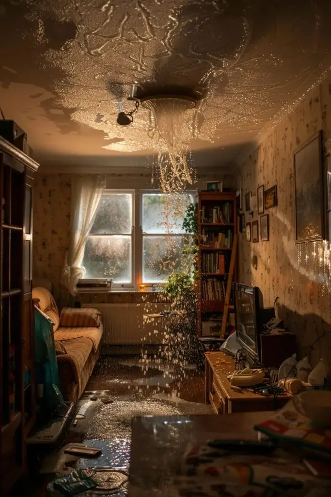 water leaking through a ceiling in a uk livingroom